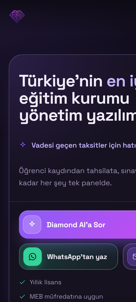 EduDiamond website on mobile: Turkey's best school management software