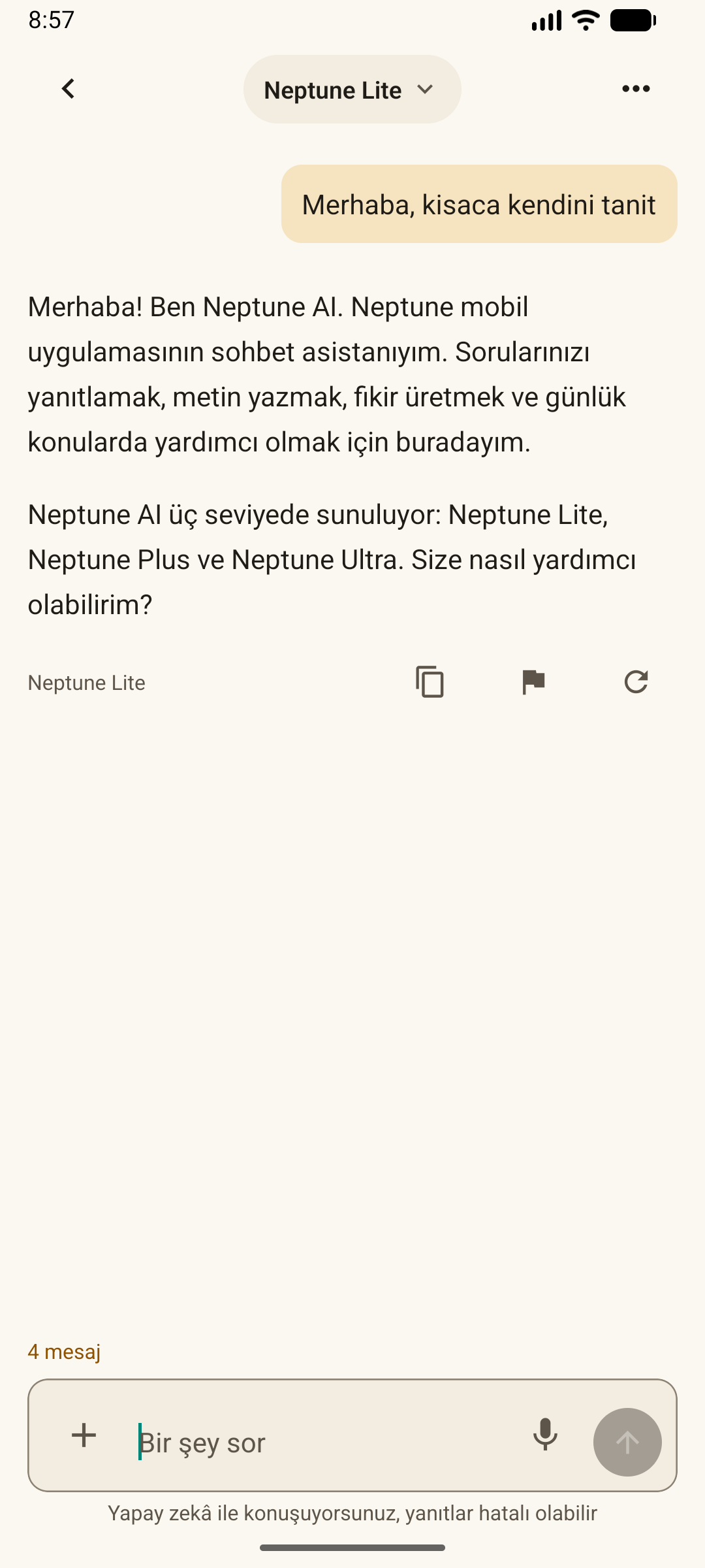 Neptune AI chat screen answering a question